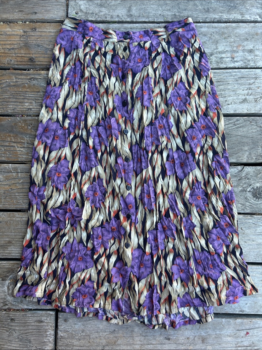 Purple Floral Pleated Button-Front Skirt - Women's Large